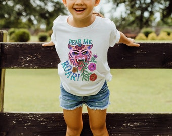 Tiger Tee, Hear Me Roar, Kids Graphic tshirt, Empowerment shirt, Day of the Dead, Gift For Activist, Botanical, Kids Softstyle T-shirt