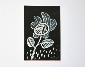 Floral painting, illustrated flower, black and white, faded colors, imaginary, wallart