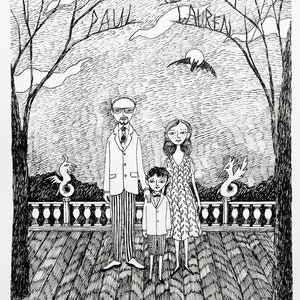 Custom Family Portrait, Ink Hand Drawn Portrait, Family Painting, Family Portrait, edward gorey, pen and ink, black and white image 5