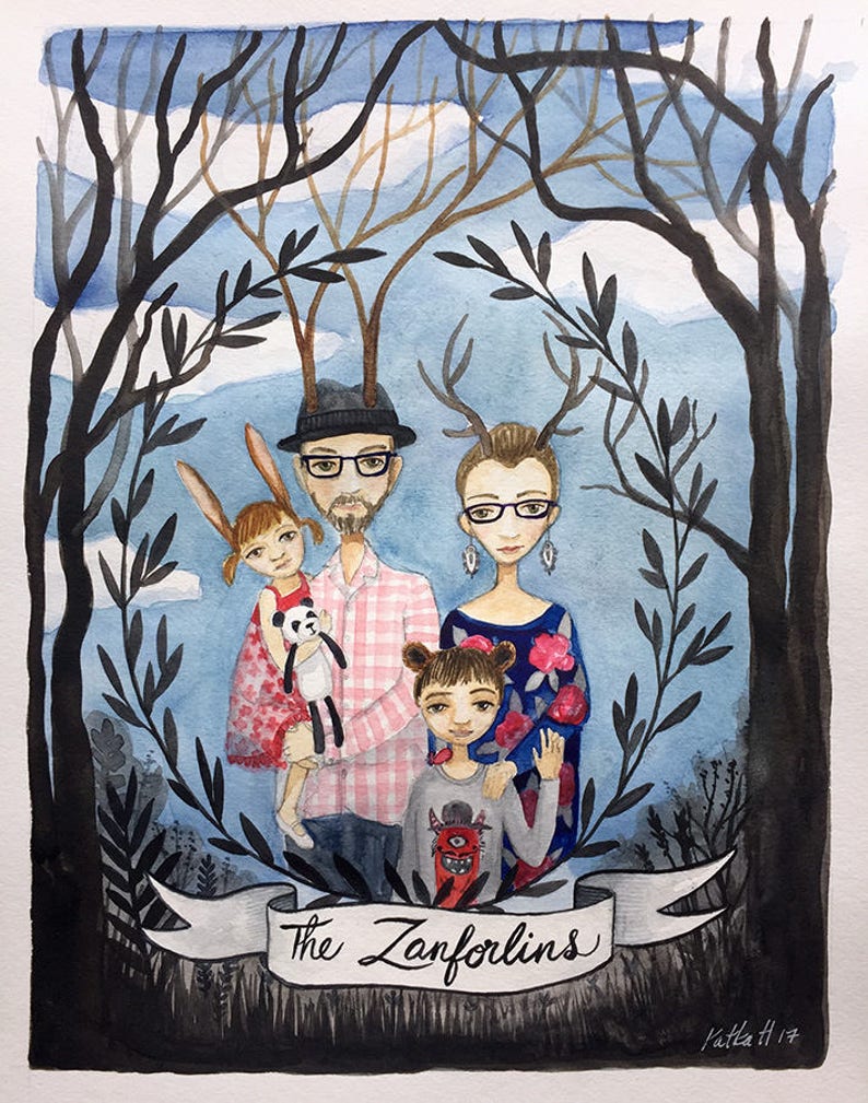 Custom Family Portrait, Watercolor Painting, Wedding Gift, Anniversary Present, Memory Keepsake, Loved ones, remember image 1