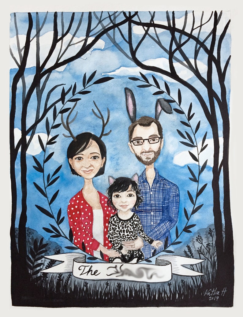 Custom Family Portrait, Watercolor Painting, Wedding Gift, Anniversary Present, Memory Keepsake, Loved ones, remember 3 people/pets