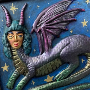 Jewelry Box, dragon woman, Starry night, painted box, treasure wood box, metallic beast, magical witch, mirror image 5