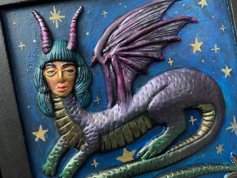 Jewelry Box, dragon woman, Starry night, painted box, treasure wood box, metallic beast, magical witch, mirror image 5