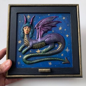 Jewelry Box, dragon woman, Starry night, painted box, treasure wood box, metallic beast, magical witch, mirror image 6