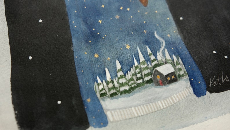 Original gauche and watercolor painting, Christmas sweater, deer deer, redhead, winter image 5