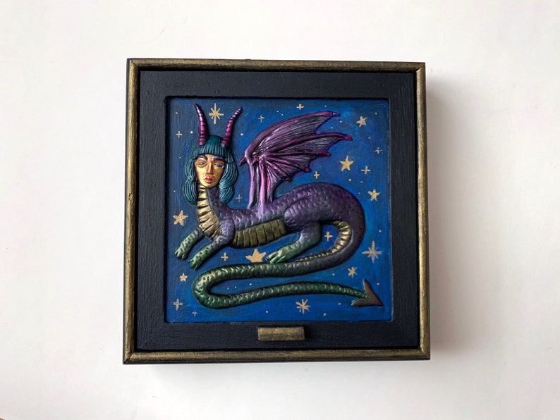 Jewelry Box, dragon woman, Starry night, painted box, treasure wood box, metallic beast, magical witch, mirror image 1