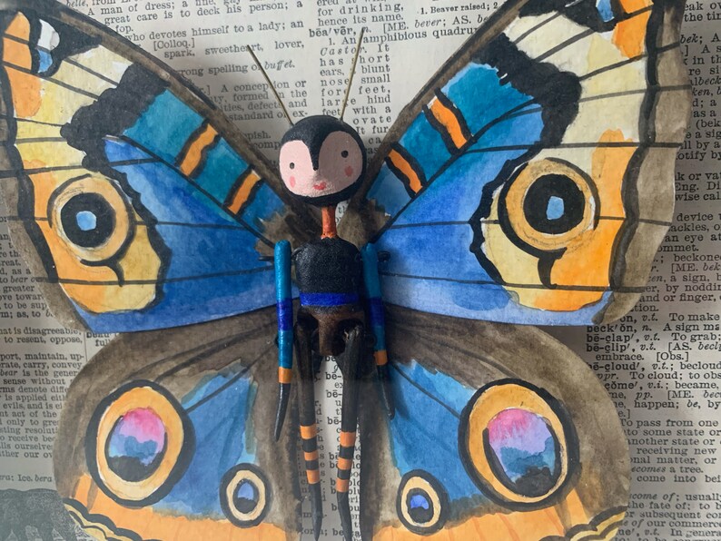 Butterfly Person, Faux Taxidermy, 3D wall art, art doll, fantastical entomology image 5