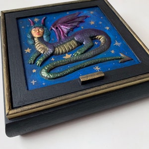 Jewelry Box, dragon woman, Starry night, painted box, treasure wood box, metallic beast, magical witch, mirror image 2