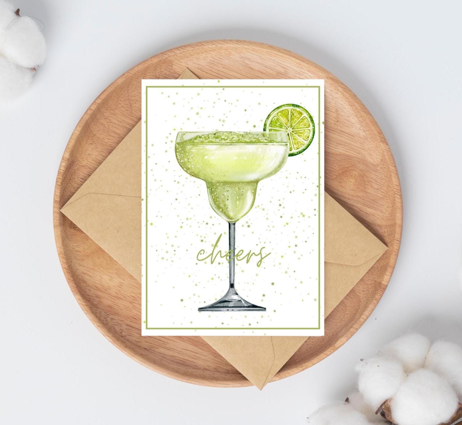 Green Margarita Cheers Milestone Birthday Graduation Engagement Drink Lover Unique Print Greeting Card 5x7