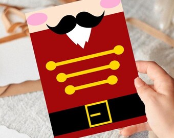 Nutcracker Holiday Card Red Nutcracker Soldier with Mustache, Rosy Cheeks & Gold Accents Simple Holiday Christmas Print Card 5x7