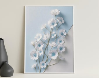 Blue Botanical Flower Art Print | Minimalist Home Decor (Digital Download)