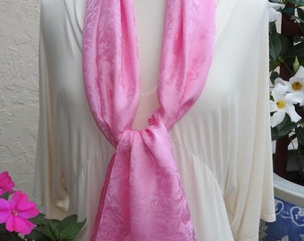 Silk Scarf, Hand-dyed Silk Scarf, Silk Jacquard Scarf, 8"x53" - Soft Pink, Color Healing Silks, Anna Champagne Silks, ETSY