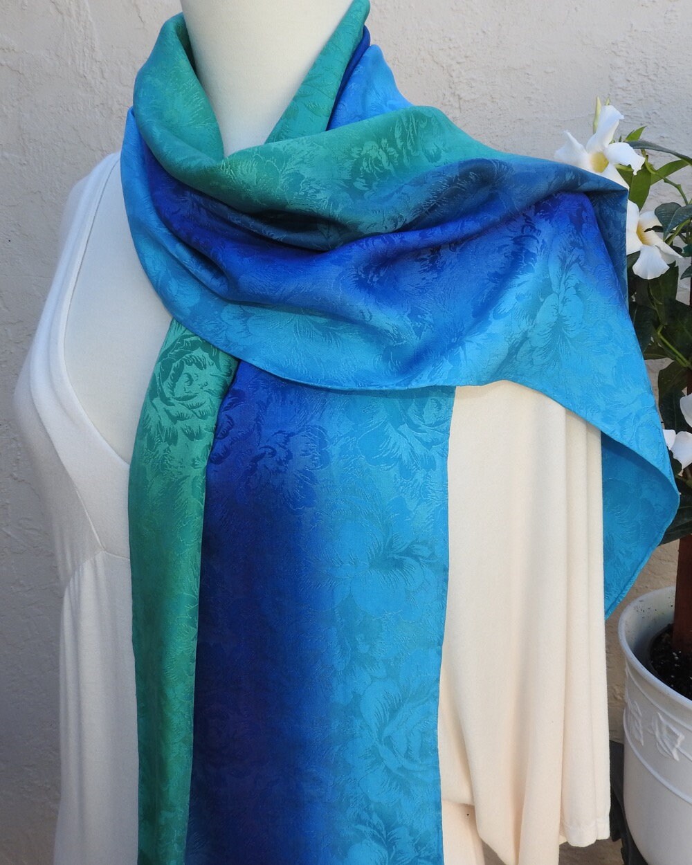 Silk Scarf Elegant Silk Jacquard Scarf Hand Painted Etsy España