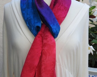 Silk Scarf, Silk Jacquard Scarf, Hand Painted 100% Silk - Multi, Pink Oranges, Fuschia, Amethyst, Ruby, Sapphire Blue