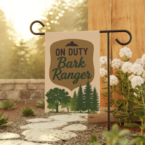 On Duty Bark Ranger Flag | Dog Yard Sign | National Park Dog Lover Gift | Garden Flag for Pet Owners | Outdoor Decor | Double-Sided Banner