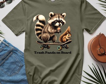 Trash Panda on Board | Cute Raccoon Skateboard Shirt | Funny Animal Tee | Skater Wildlife Shirt | Gift for Animal Lovers | Trash Panda Tee