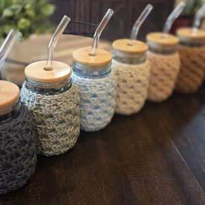 Granny Stitch Mason Jar Cozy (with Jar & Straw) - Spice
