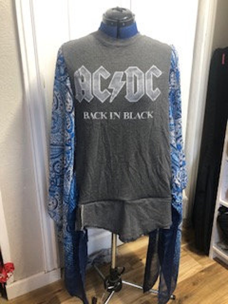 Upcycled AC/DC Band Poncho – Boho Festival Kimono, One of a Kind Rock ...