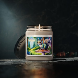 Soy Candle, Forest Squirrel Mushroom UFO, Cute Aromatherapy Home Decor Gift, Woodland Animal Lover, Natural Relaxing Scents, Hand Poured,
