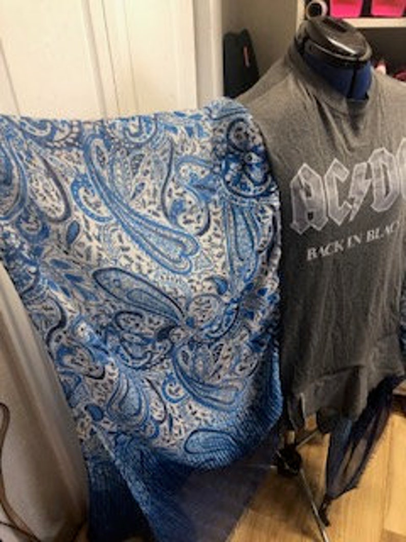 Upcycled AC/DC Band Poncho – Boho Festival Kimono, One of a Kind Rock ...