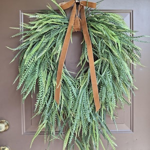 Cascading Sawgrass Greenery Year-Round Front Door Wreath, All Season Wreath, Bead Grass Button Leaf Fern Everyday Wreath, Housewarming Gift