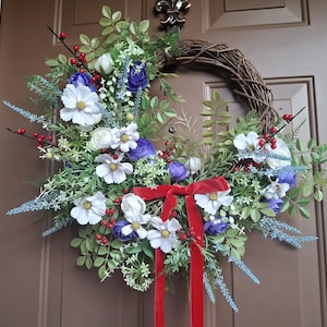 Patriotic Red White & Blue Front Door Wreath, Memorial Day Wreath, 4th of July Wreath, Summer Wreath, American Independence Patriotic Wreath
