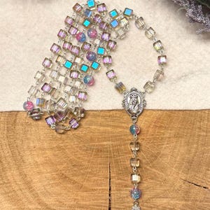First Communion & Confirmation Glass Rosaries.  5 Decade Handmade Prayer Beads.