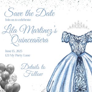 TWO Editable Quinceañera Invitation Blue & Silver Save-the-Date and Invitation 15th Birthday Template Instant Download