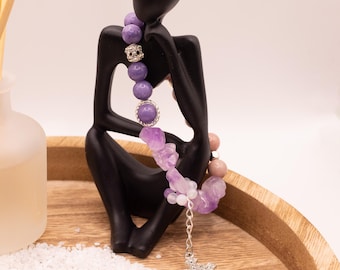 New year Gift,Handmade Lilac and Pink Gemstone Bracelet – Natural Beads with Cross Charm for Healing and Elegance, gift for her