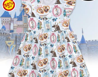 Magical Frozen Elsa Anna Coquette Ruffle Dress, Snowflake Blue Bow Toddler Outfit,   Princess Birthday Girl Summer Vacation Gear Gift