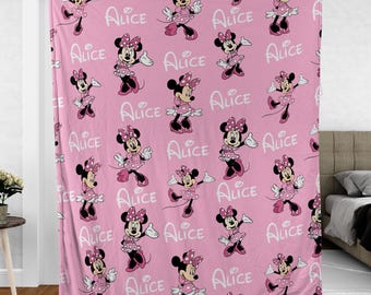 Personalized Disney Minnie Blanket, Custom Name Baby Blanket, Disney Minnie Birthday Girl Gift, WDW Disneyland Princess