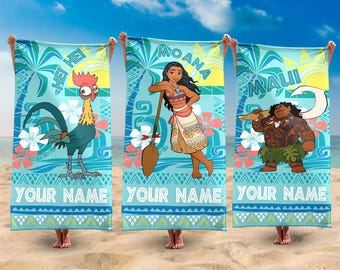 Custom Disney Moana Movie Beach Towel, Moana Pua Maui Beach Towel, Disney Beach Towel, Moana Characters Tropical Hawaii Towel, Summer Towel