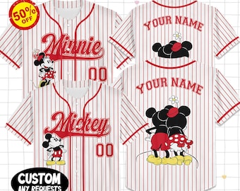 Personalize   Vintage Mickey and Minnie Couple Jersey, Baseball Jersey Collection Choose Style Jersey Birthday Gift For Kid Youth Adult