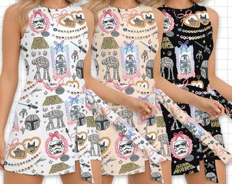 Coquette   Star Wars Tennis Dress Skirt,Bow Aesthetic R2D2 ATAT Ewok Tennis Dress Skirt, Kawaii Galaxy