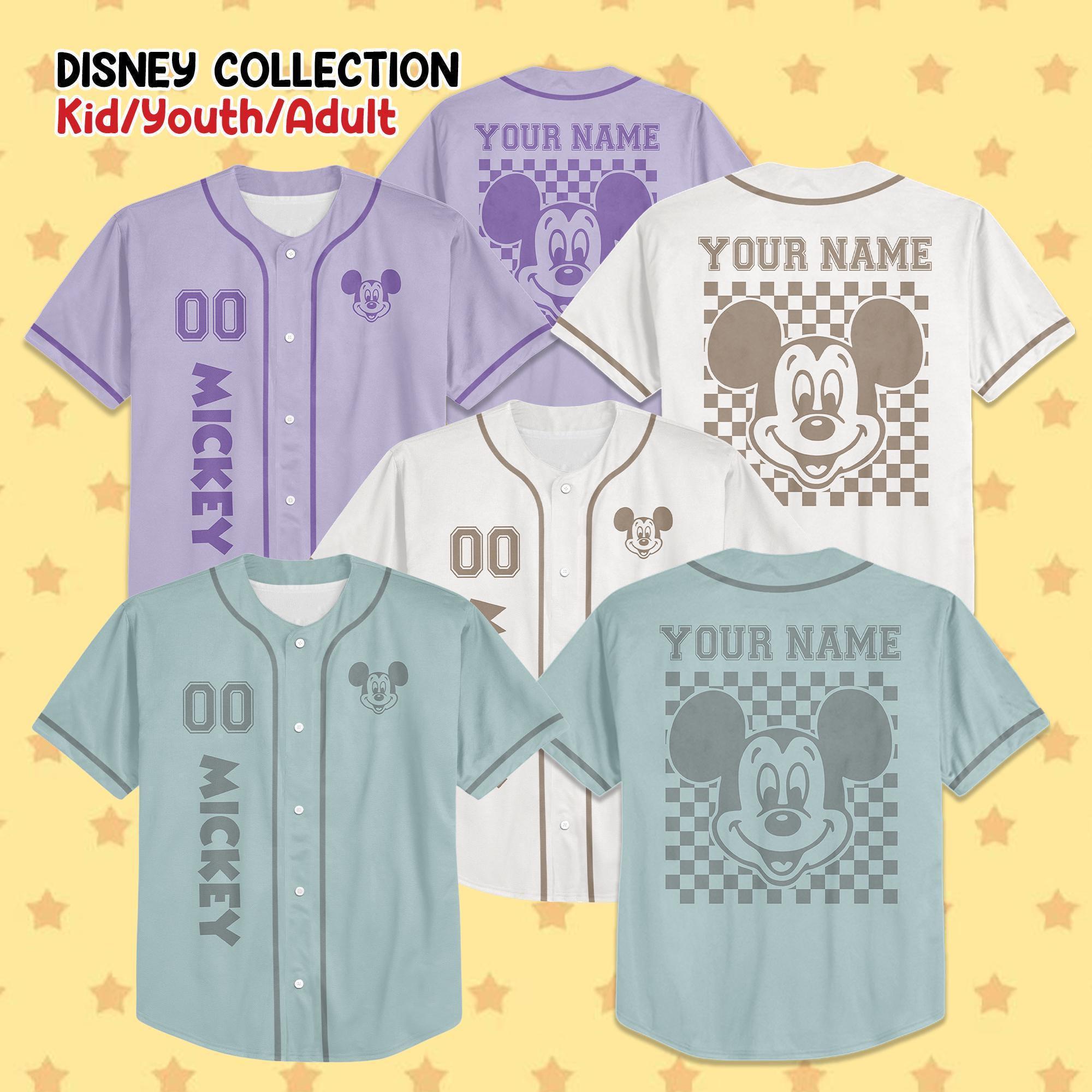 Discover Personalize Checkered Mickey Jersey, Baseball Jersey Collection Choose Style Jersey Disneyland Birthday Gift For Kid Youth Adult