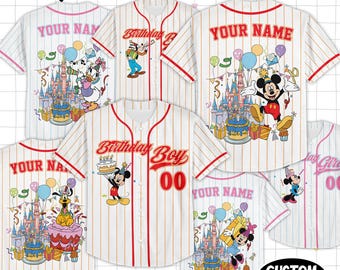 Personalized Mickey and Friends Birthday Jersey, Birthday Family Matching Kids Youth Adult Baseball,   Birthday jersey