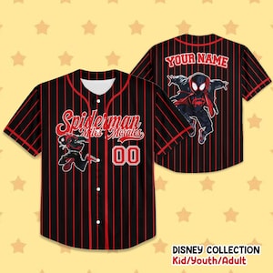 Custom Disney Spiderman Spiderverse Miles Morales Black Baseball jersey, Spidey Baseball Jersey, Gift for Spider Fan, Spider Man Birthday