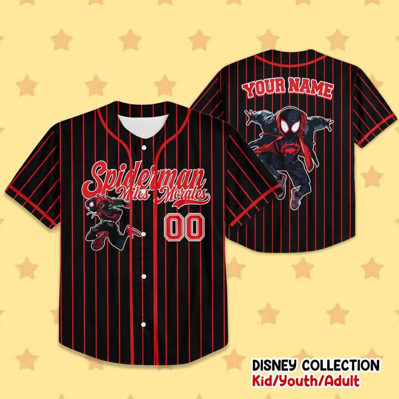 Camiseta de béisbol negra personalizada de Spiderman Spiderverse Miles Morales, camiseta de béisbol de Spidey, regalo para fan de Spiderman, cumpleaños de Spiderman imagen 1