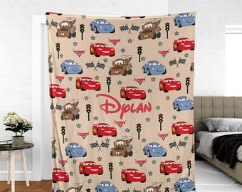 Personalized Disney Lightning McQueen Blanket, Disney Pixar Car Blanket, Custom Characters Name Blanket, Baby Blanket