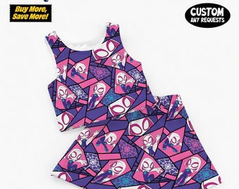 Spider Gwen Spidey Activewear Gwen Stacy Spidey Outfit, Disney Birthday Girl Galaxy Summer Vacation Skirt Gear
