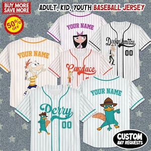 Gepersonaliseerde Phineas And Ferb honkbaltrui, Disney Perry shirt, Disney honkbalteam outfit, cartoon verjaardagscadeau voor kind volwassen