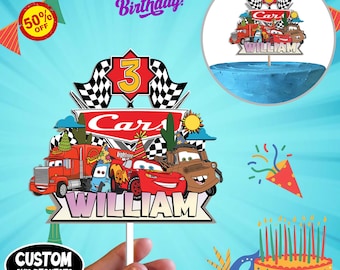 Personalized Disney Lightning McQueen Pixar Car Cake Topper, McQueen Topper, Acrylic Cake Topper, Disney Theme,Disney Park Theme Centerpiece