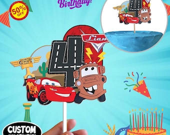 Personalized   Lightning McQueen Cake Topper, McQueen Mater Topper, Acrylic Cake Topper,   Theme,   Park Theme Centerpiece