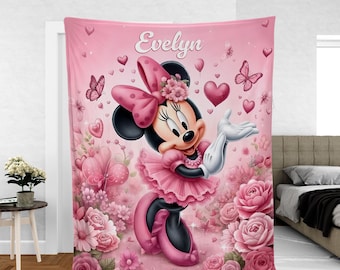 Personalized Minnie Mouse Blanket, Custom Name Disney Minnie Blanket, Disney Blankets, Minnie Birthday Gifts, Kids Name Blanket, Baby Gift