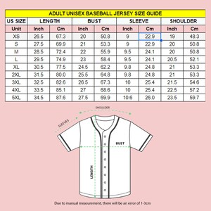 the size chart for a baseball jersey