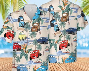 Lightning Mcqueen Tow Mater   Hawaiian Shirt,   Cars Movies Hawaii Shirts, Cars Hawaiian Shirt, Car Pixar Button Downs Shirt