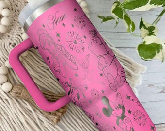 Personalized Disney Castle Character Tumbler 40OZ Cup, Custom Laser Engraved Tumbler with Name & Logo, Christmas Gift for Him or Her