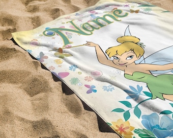 Custom   Tinker Bell Flower Beach Towel,   Princess Beach Towel, Moana Characters Tropical Hawaii Towel, Summer Towel
