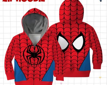 Disney Spiderman Halloween Costumes Zip Hoodie, Spiderman Cosplay Costume Hoodie, Halloween Costume For Family Kid Youth Adult