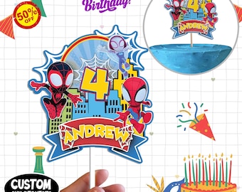 Personalized Spidey And His Amazing Friends Cake Topper, Acrylic Disney Cake Topper, Disney Theme, Disney Park Theme Centerpiece